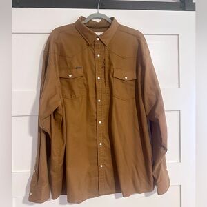Men's Brown Long-Sleeve Casual pearl snap Shirt